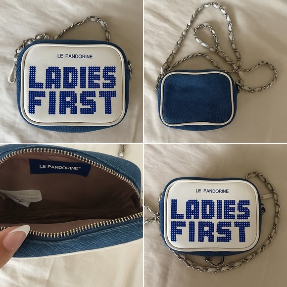 Le Pandorine “Ladies First” Denim & White Crossbody Bag - Picture 1 of 7